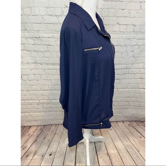 KUT FROM THE KLOTH Moto Style Shirt Lightweight Navy Blue-Large - Picture 2 of 5